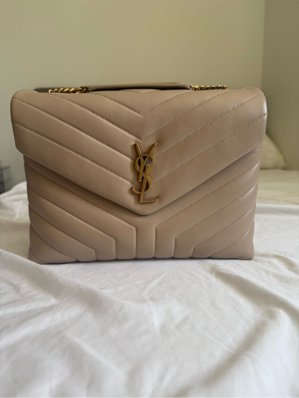 Saint Laurent Loulou Medium Quilted Leather Shoulder Bag in Beige